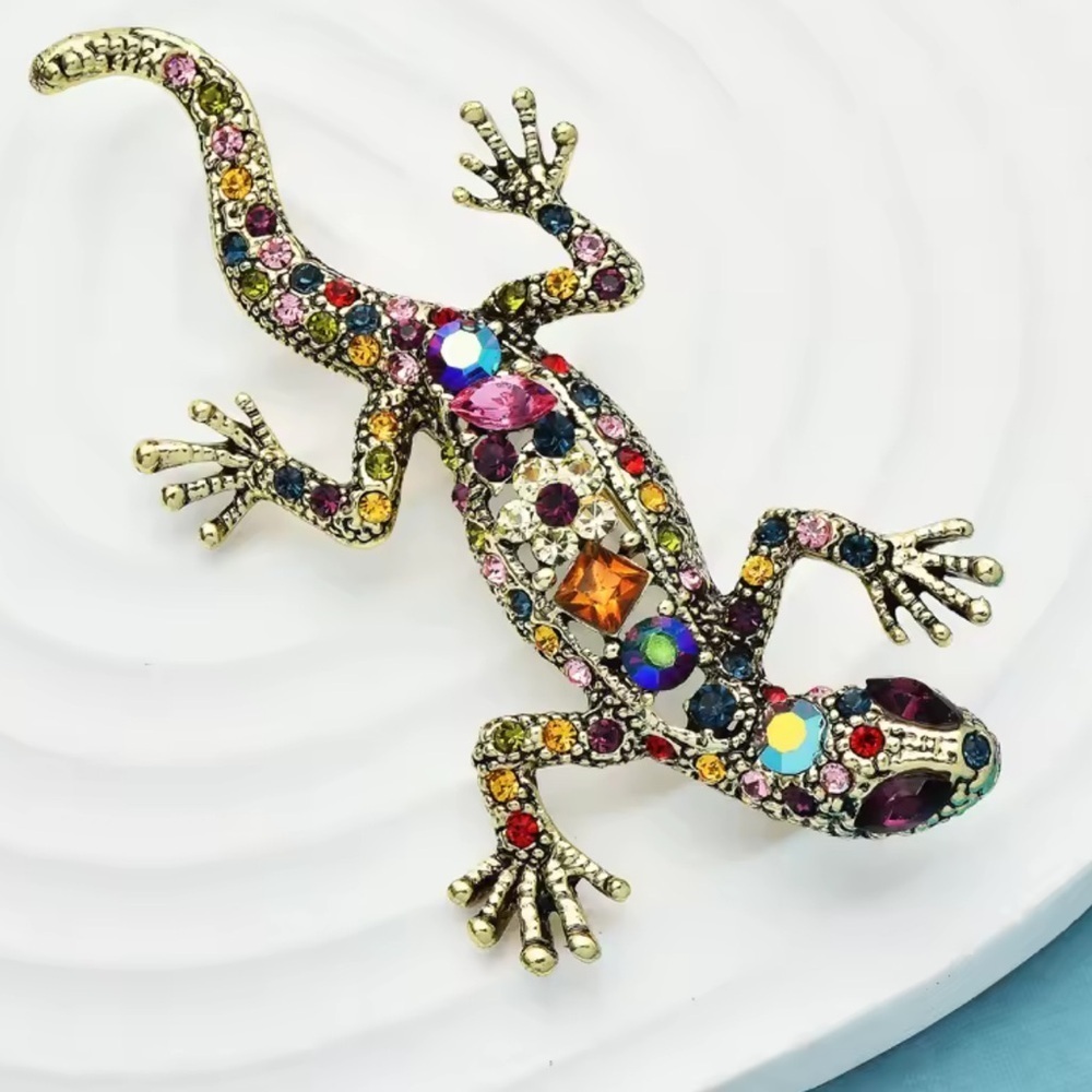 Reptile Multicolor Gemstone Lizard Brooch - Picture 3 of 5